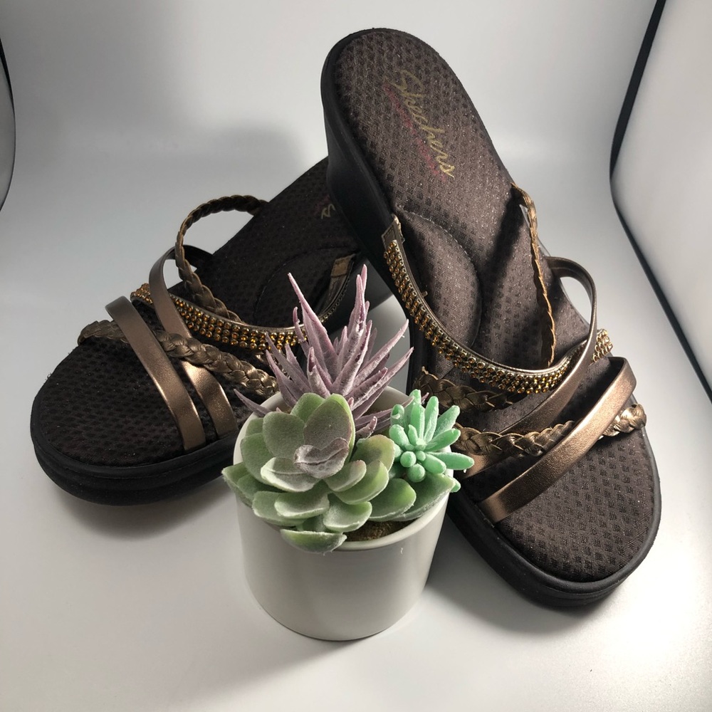 Skechers Cali Rumblers Brown and Bronze wedge sandal Women's size 10